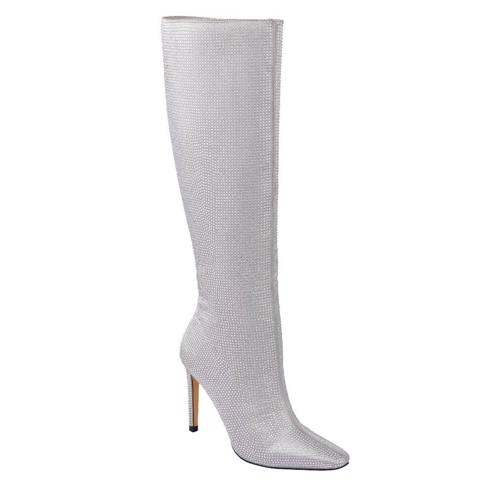 Stylish Modern Fashion Knee High Heel Stilleto Pointy Silver Boots